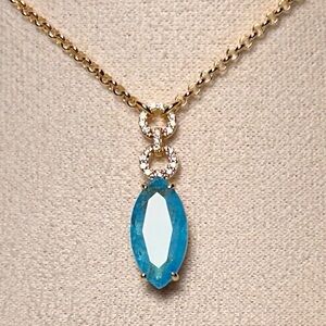 Bomb Party Lab Created Aqua Blue Fused with Genuine Quartz on Gold Plating New